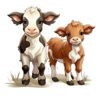 linda dibujos animados vacas para niñito libro clipart en blanco antecedentes ai generado foto