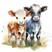 linda dibujos animados vacas para niñito libro clipart en blanco antecedentes ai generado foto