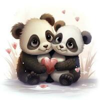 Cute Fluffy Baby Pandas in Love  Disney Style Clipart on White Background AI Generated photo