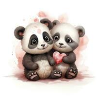 Cute Fluffy Baby Pandas in Love  Disney Style Clipart on White Background AI Generated photo