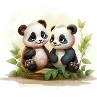 Cute Fluffy Baby Pandas in Love  Disney Style Clipart on White Background AI Generated photo