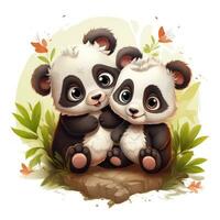 Cute Fluffy Baby Pandas in Love  Disney Style Clipart on White Background AI Generated photo