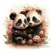 Cute Fluffy Pandas in Love  Disney Style Clipart on White Background AI Generated photo