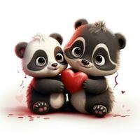 Cute Fluffy Baby Pandas in Love  Disney Style Clipart on White Background AI Generated photo