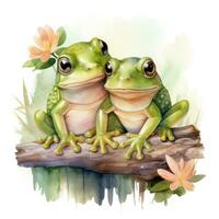 Cute Frogs Hugging  Watercolor Clipart on White Background AI Generated photo