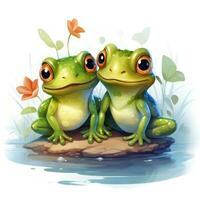 Cute Frogs in Love Clipart on White Background AI Generated photo