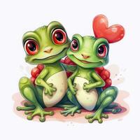Cute Frogs in Love Clipart on White Background AI Generated photo