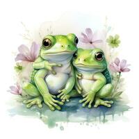 Cute Frogs Hugging  Watercolor Clipart on White Background AI Generated photo