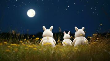 encantador japonés Luna visita en otoño noche ai generado foto