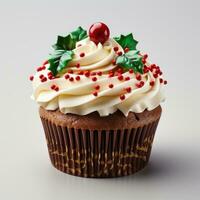 Deliciously Decorated Christmas Cupcake AI Generated photo