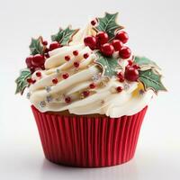 Deliciously Decorated Christmas Cupcake AI Generated photo