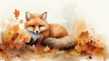 Cozy Fox Resting on a Colorful Carpet of Fallen Leaves AI Generated photo