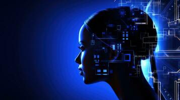 Translucent Closeup of Android Head Silhouette AI Generated photo