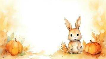 Calm Autumn Day with Baby Rabbit and Pumpkin Harvest AI Generated photo