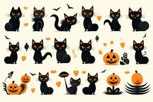 Spooky Halloween Stickers with Black Cats on White Background AI Generated photo