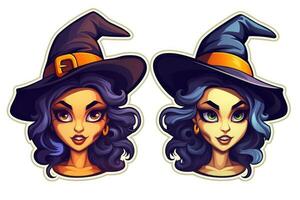 Spooky Halloween Stickers with Cackling Witches AI Generated photo