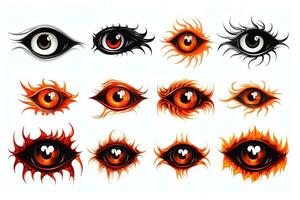 Spooky Halloween Stickers with Creepy Eyes on White Background AI Generated photo