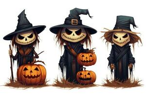 Creepy Scarecrow Halloween Stickers on White Background AI Generated photo