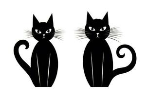 Eerie Black Cats Halloween Stickers on White Background AI Generated photo