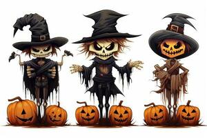 Creepy Scarecrow Halloween Stickers on White Background AI Generated photo