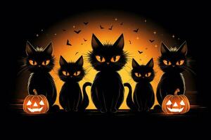Eerie Black Cats Halloween Stickers on White Background AI Generated photo