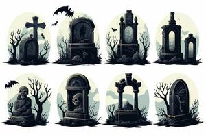 Spooky Halloween Stickers with Ghastly Gravestones AI Generated photo