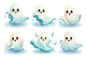 Spooky Halloween Stickers with Ghosts on White Background AI Generated photo