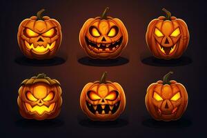 Glowing JackoLantern Halloween Stickers on White Background AI Generated photo