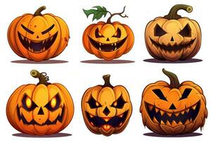 Spooky Halloween Stickers with Grins on White Background AI Generated photo