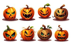 Spooky Halloween Stickers with Grins on White Background AI Generated photo