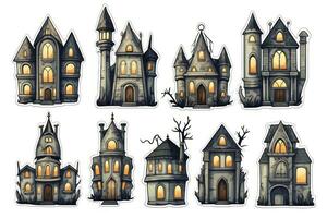Spooky Halloween Stickers of Haunted Mansions AI Generated photo