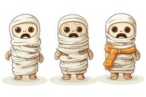 Spooky Halloween Stickers Mummies Isolated on White Background AI Generated photo