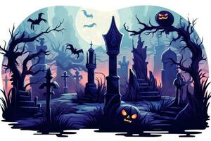 Spooky Halloween Stickers with Moonlit Graveyards AI Generated photo