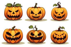 Spooky Halloween Stickers Isolated Pumpkins on White Background AI Generated photo