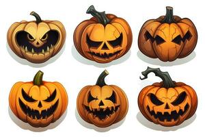 Spooky Halloween Stickers with Isolated Pumpkins on White Background AI Generated photo