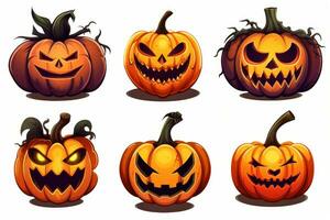 Spooky Halloween Stickers with Isolated Pumpkins on White Background AI Generated photo