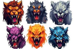 Spooky Halloween Stickers with Isolated Werewolves on White Background AI Generated photo