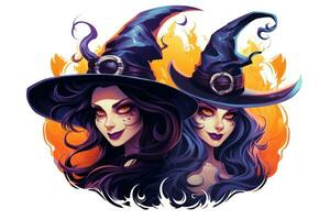 Spooky Halloween Stickers with Wicked Witches on White Background AI Generated photo