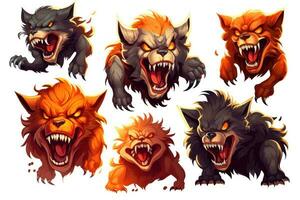 Spooky Halloween Stickers with Isolated Werewolves on White Background AI Generated photo