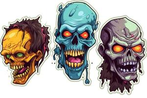 Spooky Halloween Stickers with Wicked Zombies on White Background AI Generated photo