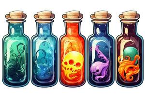 Spooky Halloween Stickers Witchs Potions on White Background AI Generated photo