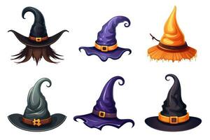 Spooky Halloween Stickers with Witches Hats on White Background AI Generated photo