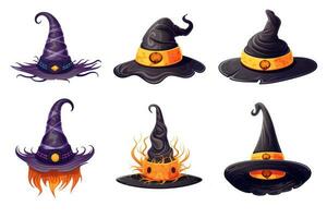 Spooky Halloween Stickers with Witches Hats on White Background AI Generated photo