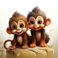 Adorable Baby Monkeys Clipart on White Background AI Generated photo