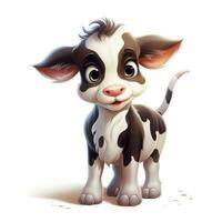 Cute Little Cow in Disney Style Clipart on White Background AI Generated photo