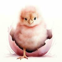 Adorable Baby Chick Hatching from Egg  Watercolor Clipart AI Generated photo