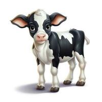 Cute Little Cow in Disney Style Clipart on White Background AI Generated photo