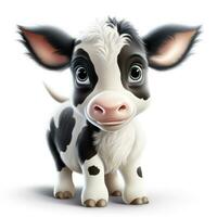 Cute Little Cow in Disney Style Clipart on White Background AI Generated photo