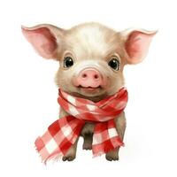 Adorable Pig Clipart with Bandana on White Background AI Generated photo