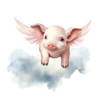 Adorable Watercolor Piglet Soaring on a Blank Canvas AI Generated photo